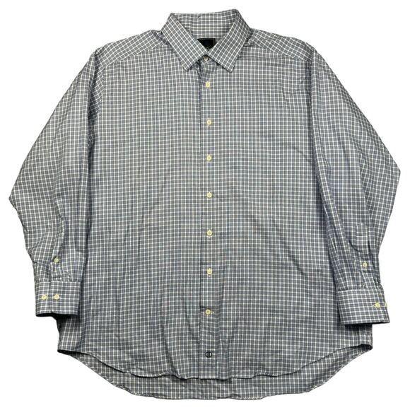 David Donahue Dress Shirt 18 34/35 Big Button Down Gingham Blue Long Sleeve - Picture 2 of 7